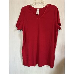 Romans Vintage 1X Red Ribbed V Neck Short Sleeve Top